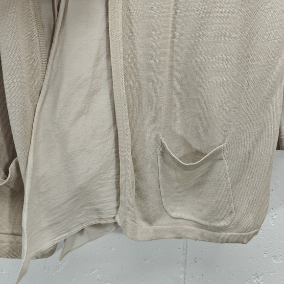 Chicos Womens Size 1‎ (Medium) Cardigan Beige Silk Blend Open Front - Picture 2 of 7
